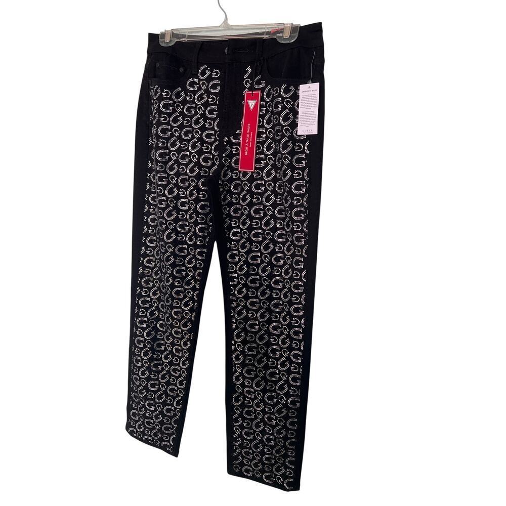 NWT Guess Women Jet Black High Rise Straight Stretch Denim Size 6.